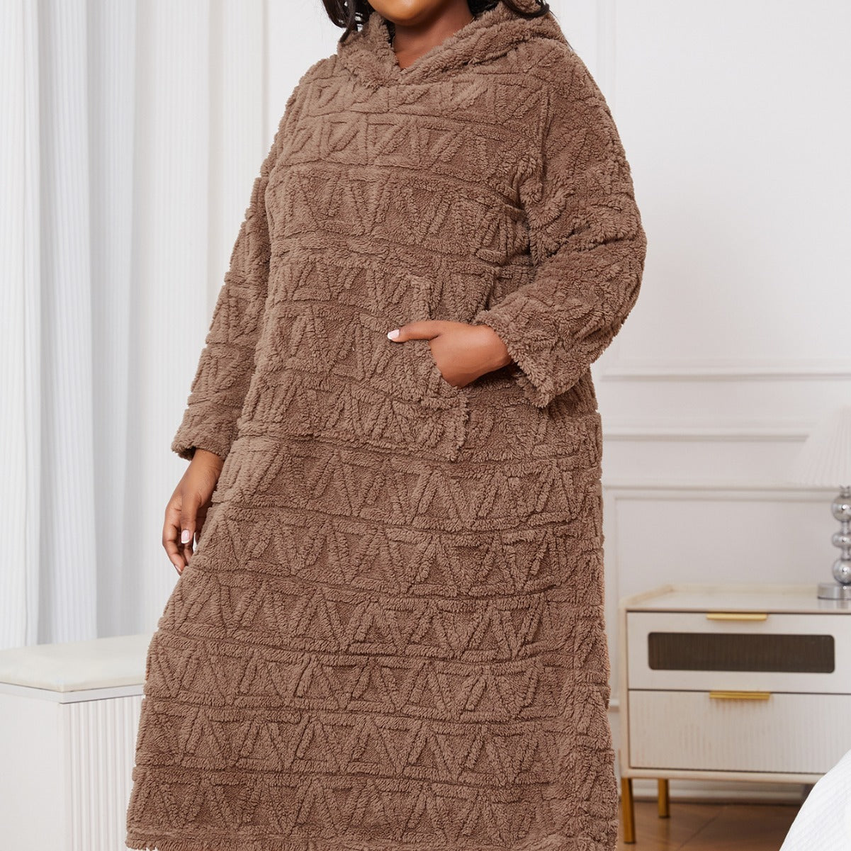 Chemise de Nuit Femme en Velours « Shu Cotton Velvet » à Capuche – Hiver Cocooning