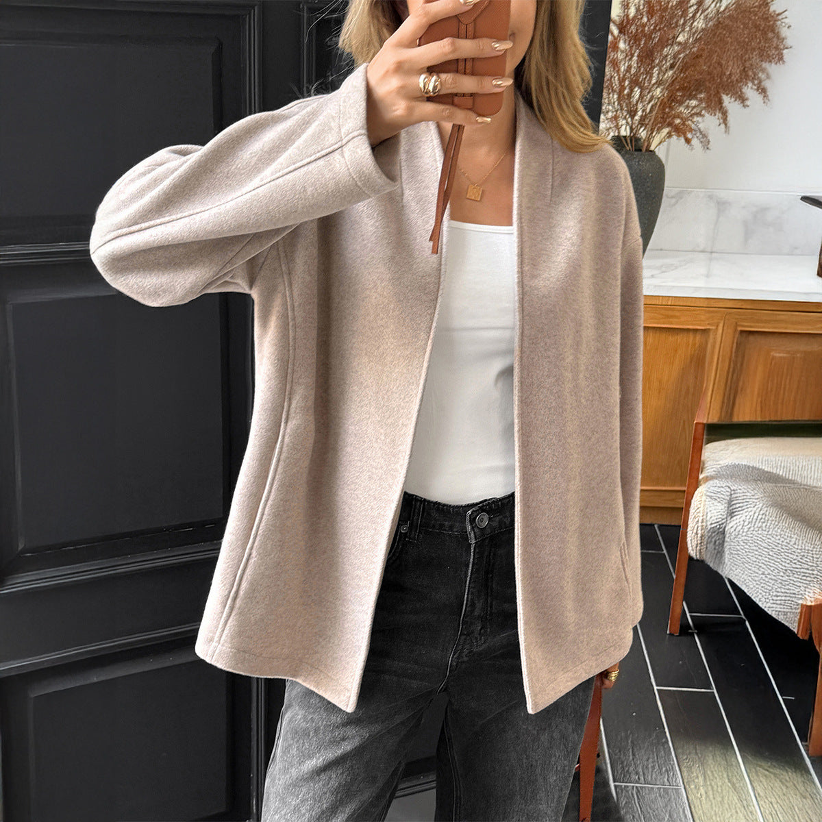 Manteau Long à Manches Longues de Couleur Unie pour Femme – Élégance et Confort