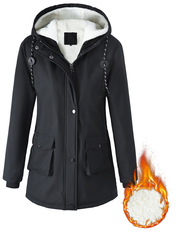 Manteau à Capuche en Velours Coton Épais pour Femme – Élégance et Confort