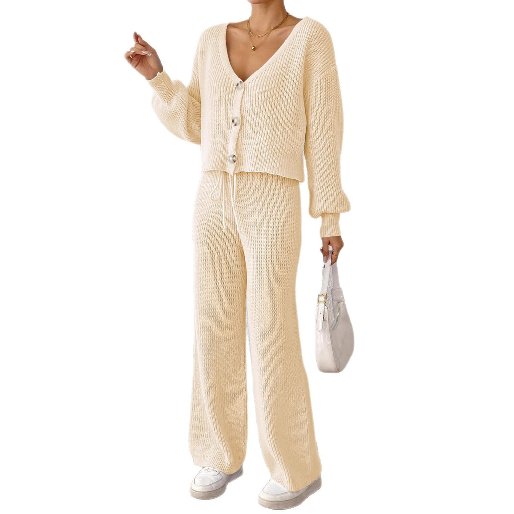 Ensemble 2 pièces femme : haut court uni et pantalon à jambes larges taille haute