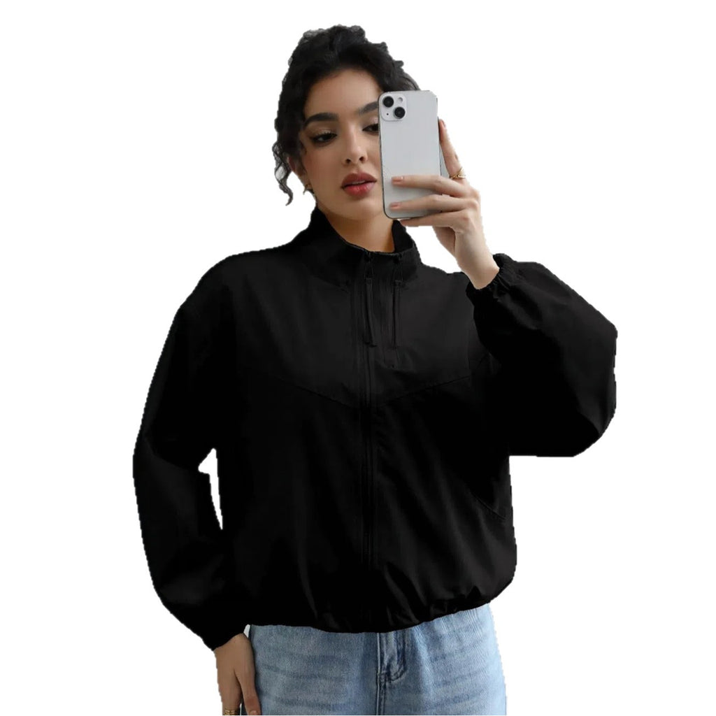 Veste Femme Imperméable à Col Montant – Coupe Courte et Élégante