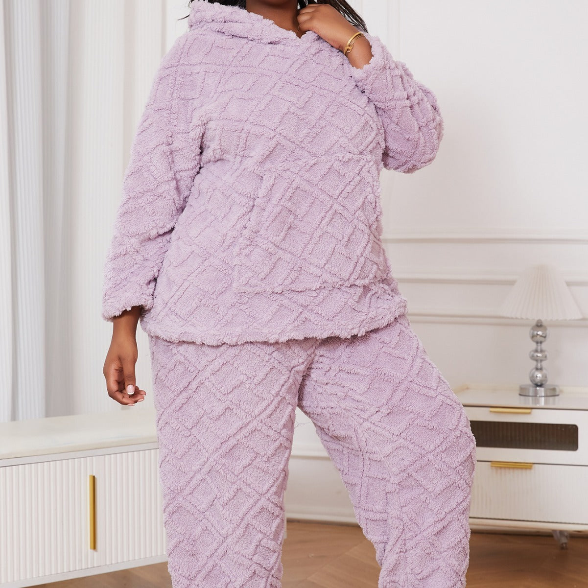 Ensemble Pyjama Velours Femme Grande Taille – Hoodie & Bas Confort Hiver