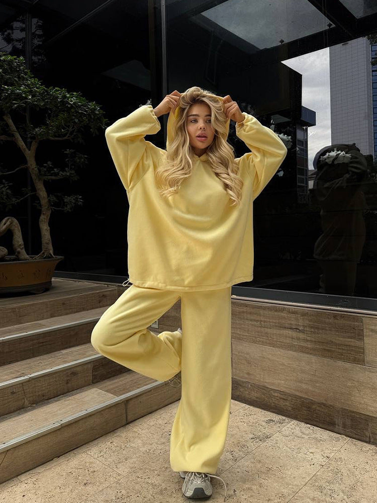 Ensemble Lounge Polaire Femme – Haut & Pantalon Couleur Unie