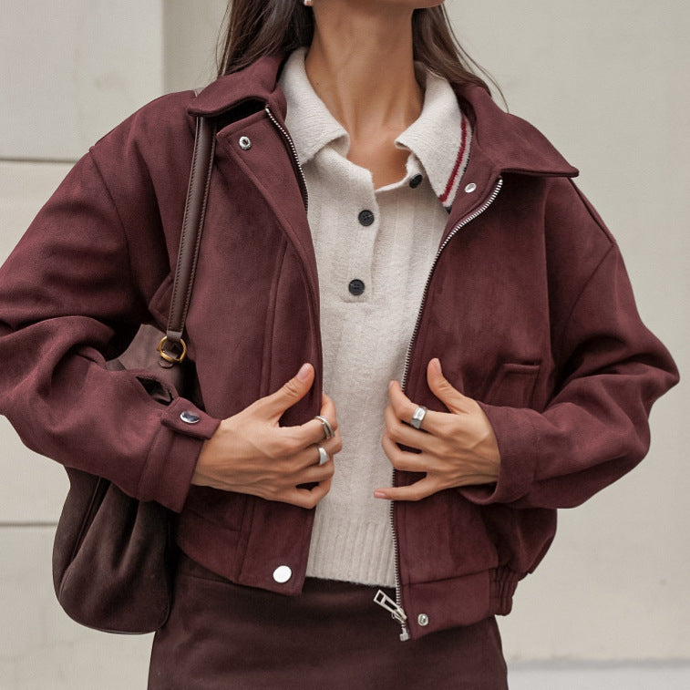 Manteau en Cuir à Col Châle pour Femme – Élégance et Confort