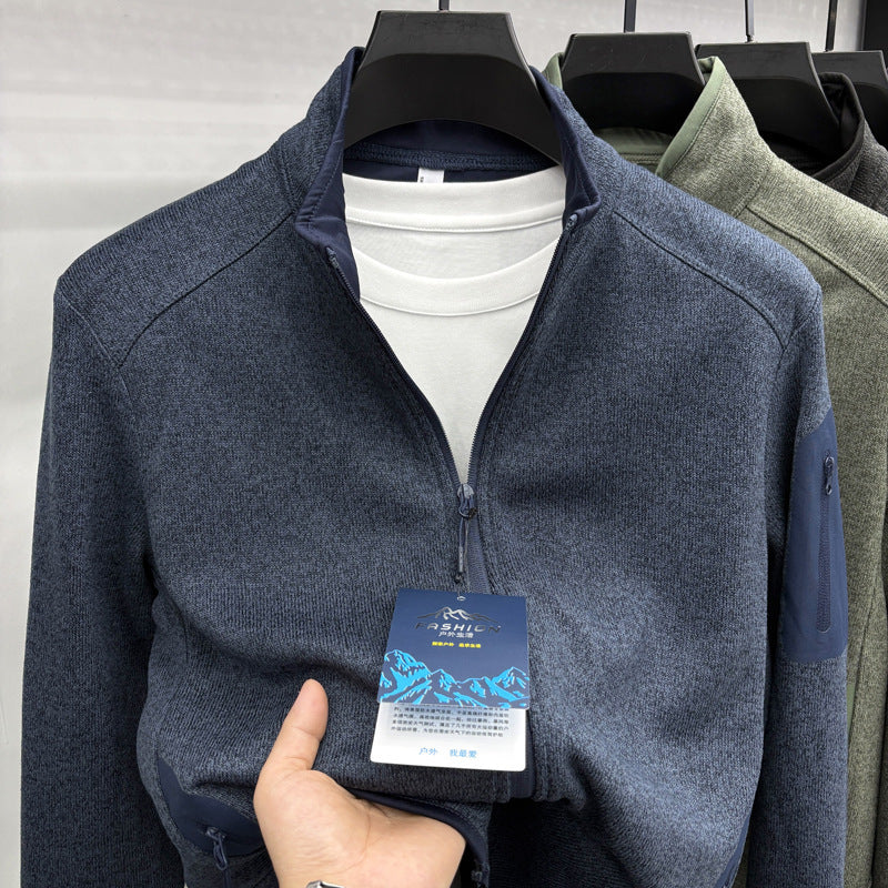 Veste Homme Tricot Col Montant Uni – Élégance et Confort