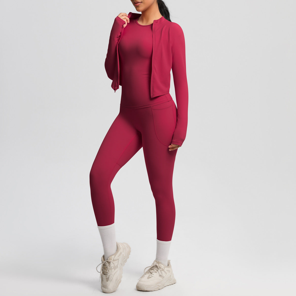 Ensemble 2 pièces femme : veste zippée ajustée et pantalon de sport slim