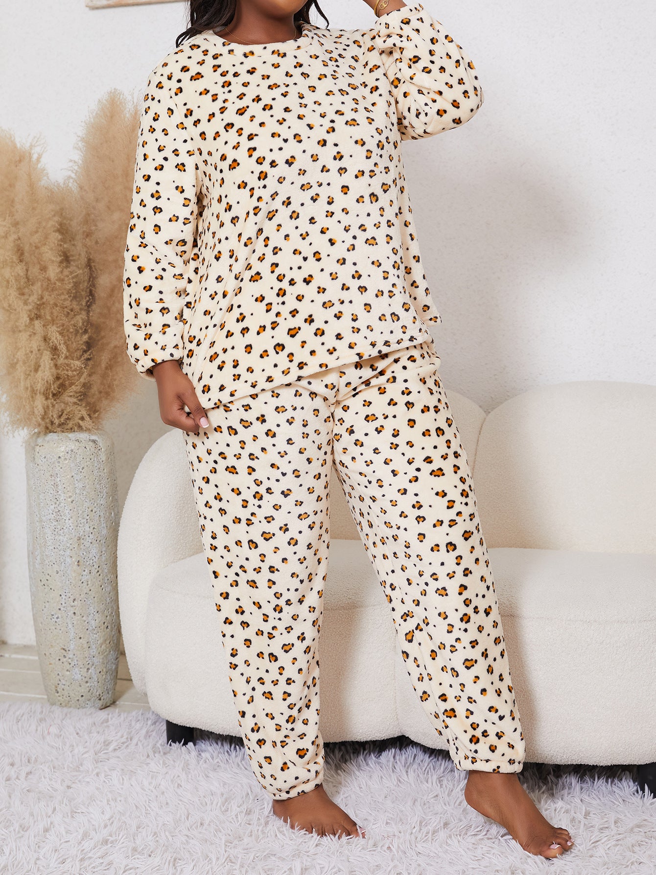 Pyjama en Flanelle à Motif Léopard – Ensemble 2 pièces (Grande Taille Femme)