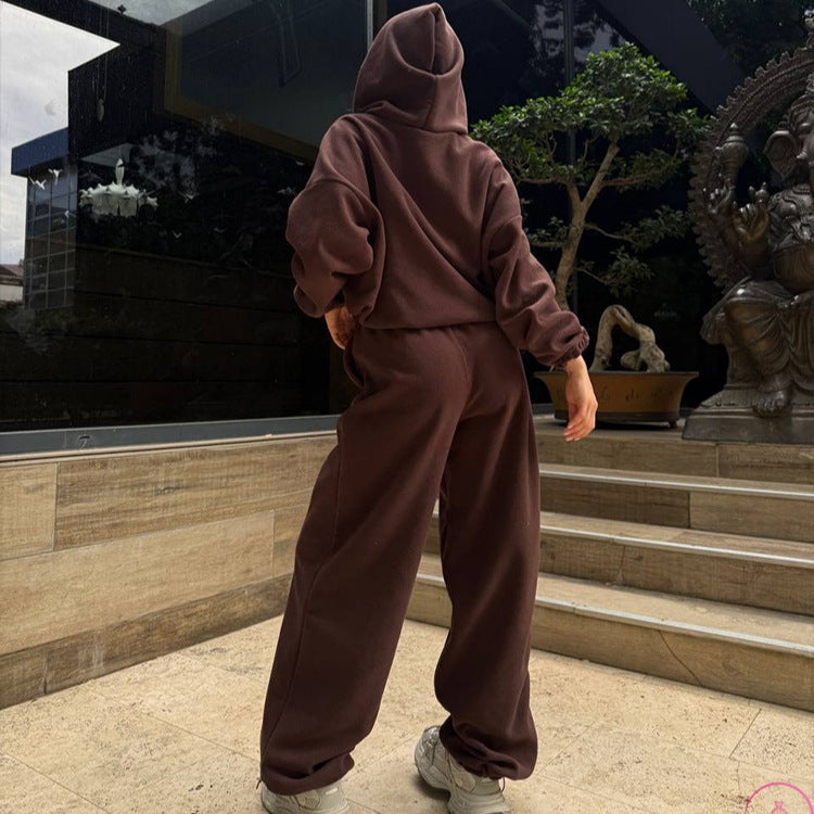 Ensemble Lounge Polaire Femme – Haut & Pantalon Couleur Unie